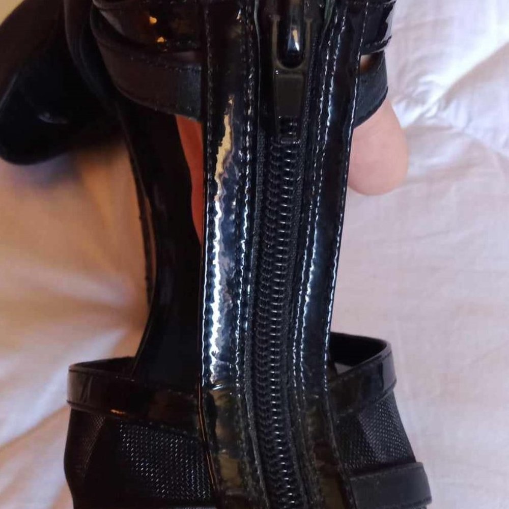 Shoes of Prey Deluxe Custom sequins zipper T-bar sexy black heels - Picture 5 of 7